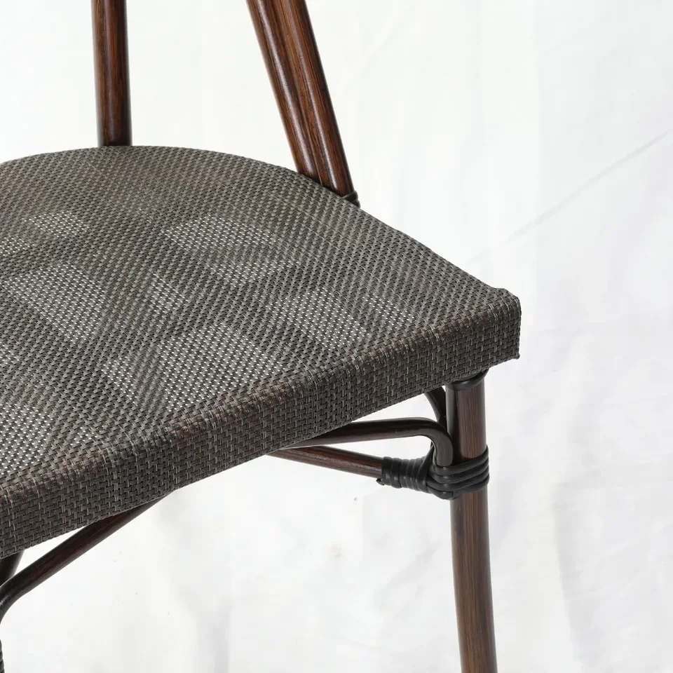 Outside french rattan bistro chair outdoor dining furniture custom bistro pe rattan textile garden cafe chair set