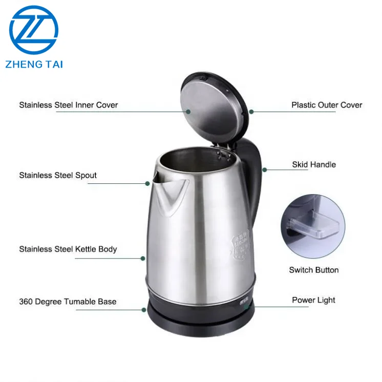 Electric kettle stainless steel OEM 1.8L cordless kettle from Chinese factory. Water/tea/coffee