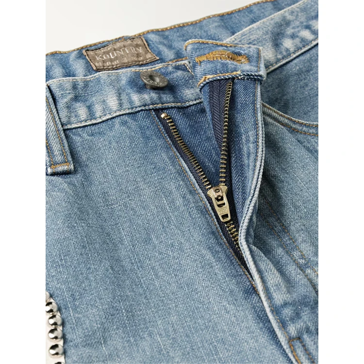 Wholesale Custom double knee jorts baggy Metal Stud Gem Men jeans Shorts Fashion vintage Streetwear denim shorts men