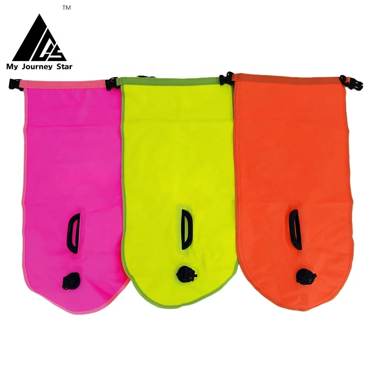 Bright yellow pink Orange RPET TPU Nylon Inflatable swimming buoy for open water man woman Tow Float Light LED Buoys