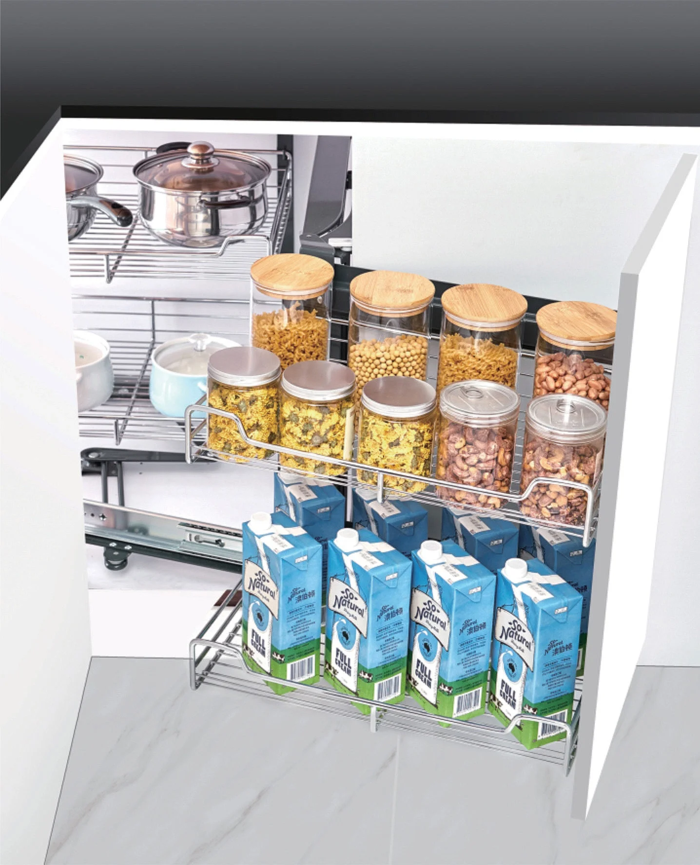 BROADJOY Factory Kitchen Fittings Blind Corner Storage shelf Pull Out Soft Closing Kitchen Cabinet Magic Corner Basket