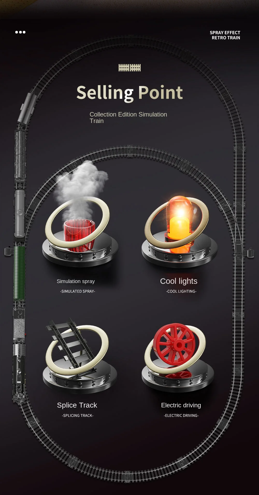 Retro Steam Train Track Toy Suit Simulation Electric Small Train Track Toy