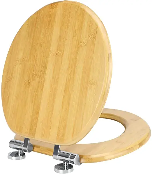 Round Toilet Seat with Lid Quick Release Slow Close Zinc Alloy Strong Hinges Bamboo Wood, Light