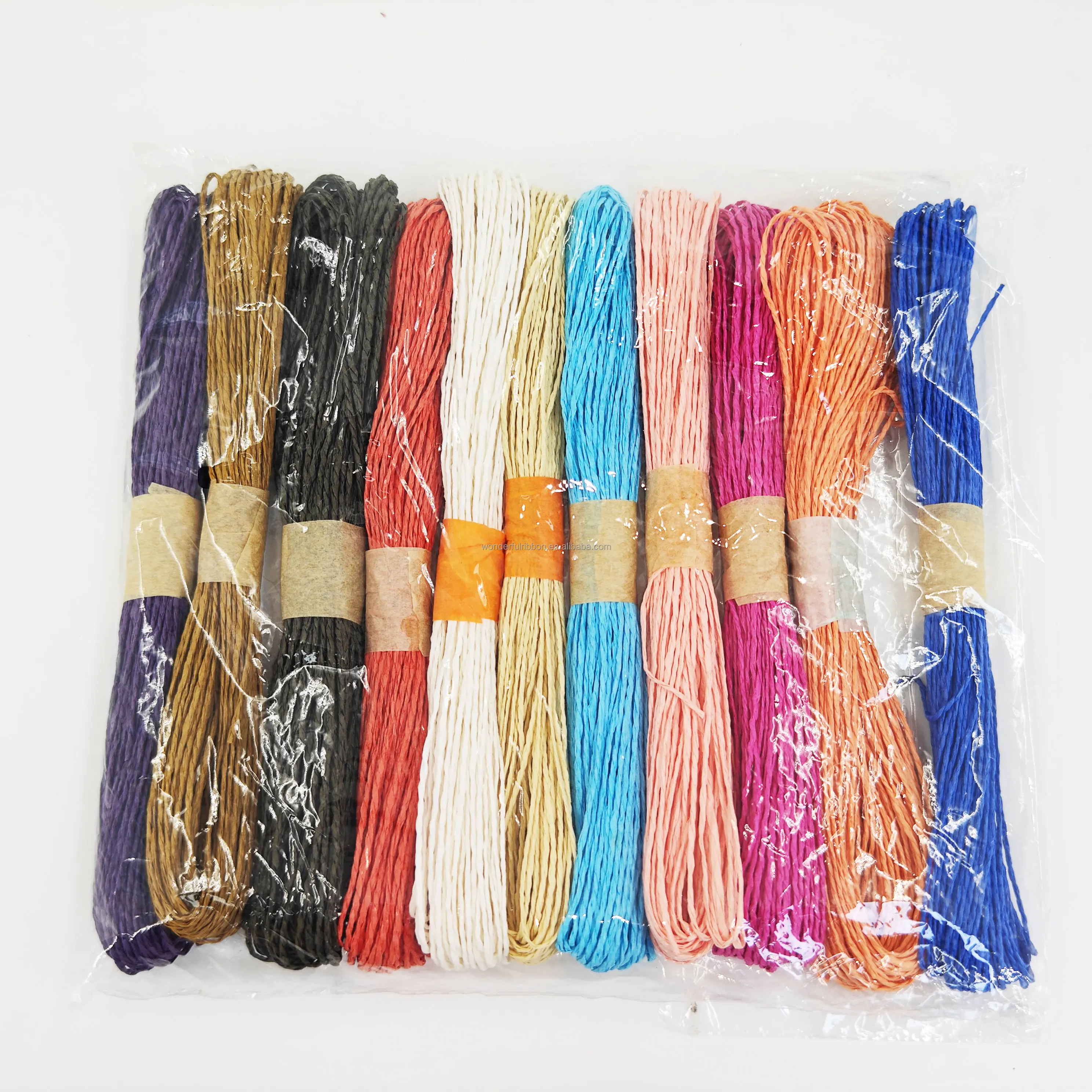 Wholesale DIY Handicraft Colored Twisted Striped Paper Raffia Twine Raffia Paper Ribbon Paper Twine Rope for Gift Ribbons
