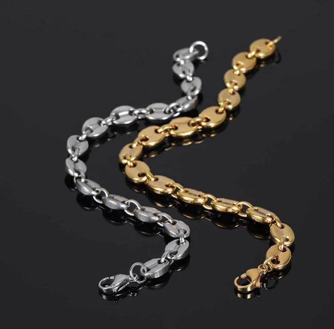  New Trending Punk Hip Hop Style Stainless Steel Chain Jewelry 18k Gold Plated Coffee Beans