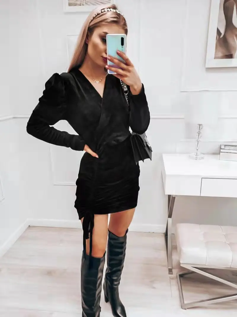 Stylish Sexy Classy Dress New Arrival Turkey Dresses  Velvet Fabric Long Sleeve Elegant Casual Dresses Ladies