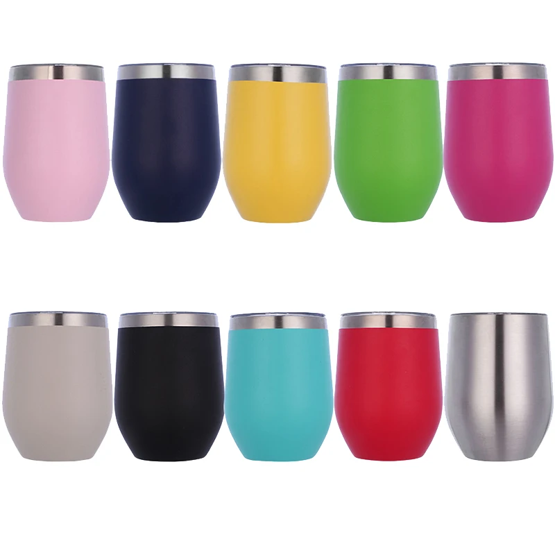 In Stock 12 Colors Hot Stainless Steel Tumbler 12OZ Egg Shaped Mug Double Wall Insulated Wine Tumbler Mug With Custom Logo