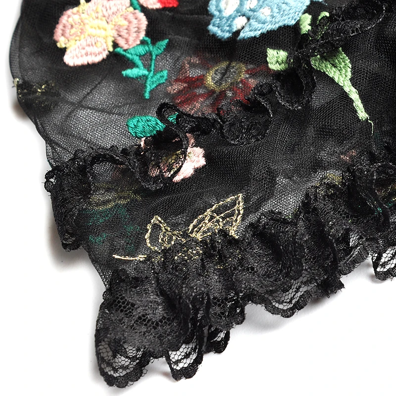 
2021 Spring Summer Stand Up Collar Short Sleeved Perspective Gauze Heavy Industry Lace Long Embroidery Dress 