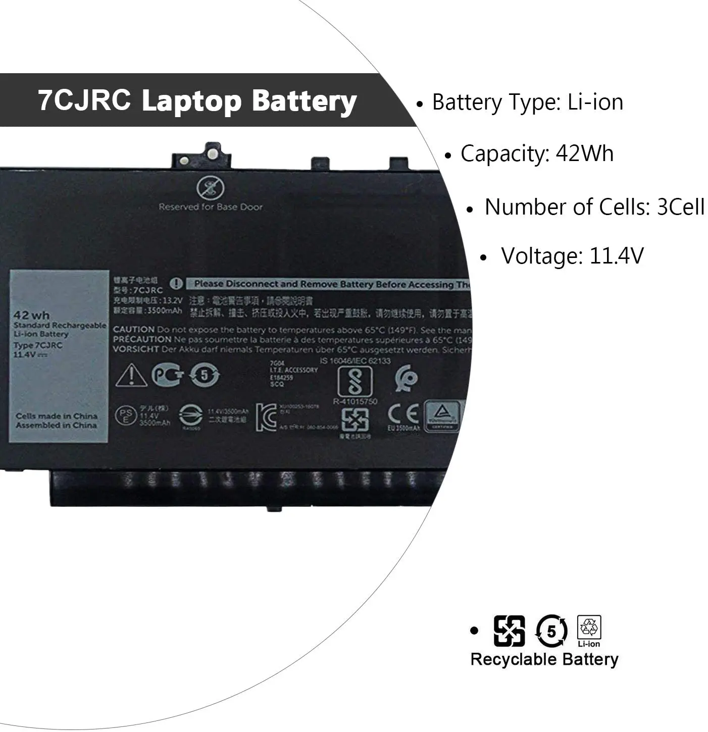 7Cjrc Laptop Battery For Dell Latitude 7470 7270 E7470 E7270 Dell Computer Replaceable Battery For Business Computer