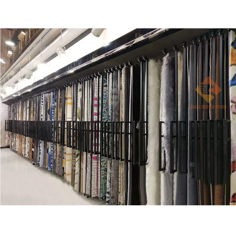 Metal pull-out carpet display stand double-sided hanging rug stand floor mat blanket storage showcase yoga mat  save space