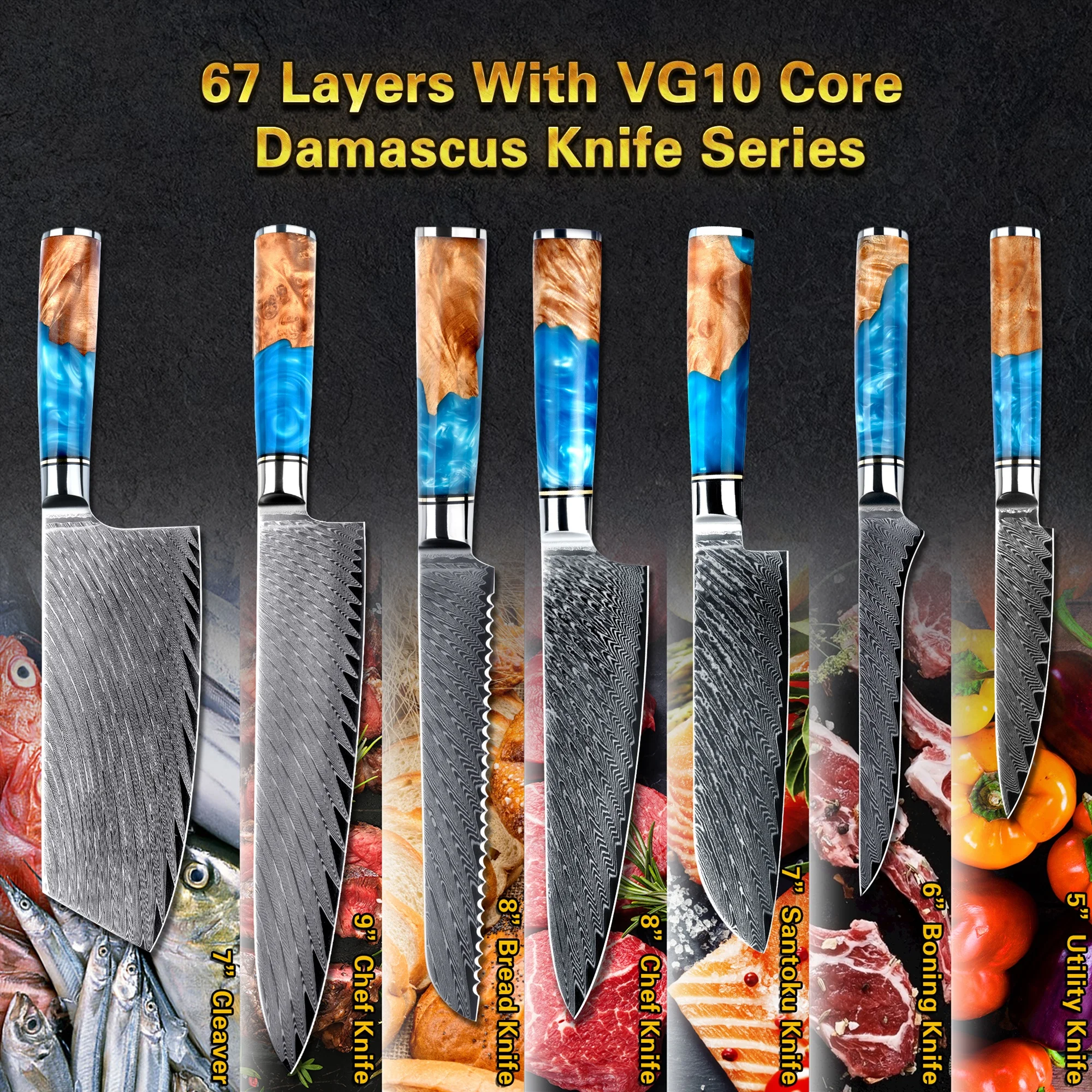 USA top selling 7 inch 67 layers vg10 damascus steel chinese cleaver knife japanese chef knives with wholesale price