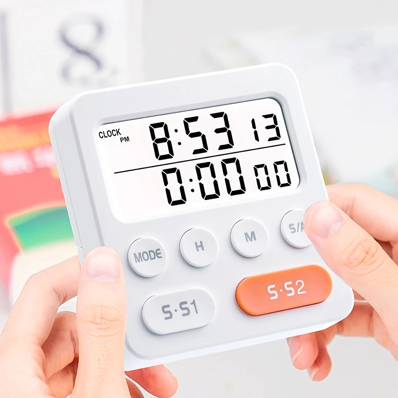 
Electronic Digital Timer with 2 Channel Large LCD Digital Kitchen Timer Alarm with Flicker Countdown and Count Up Timer 