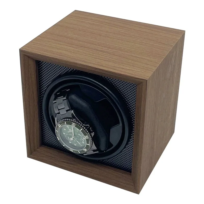 Custom Luxury Premium Walnut Single Watch Box for Automatic Watches with 3 Rotation Modes Wooden Safe Watch Winder