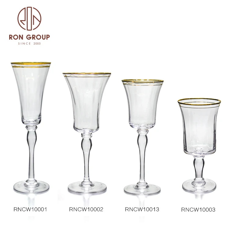 Hot Sale New Design Cheap Lead Free Gold Rim Silver Vintage Unique Long Stem Red Wine Glass Cups for Wedding Gift Party Banquet