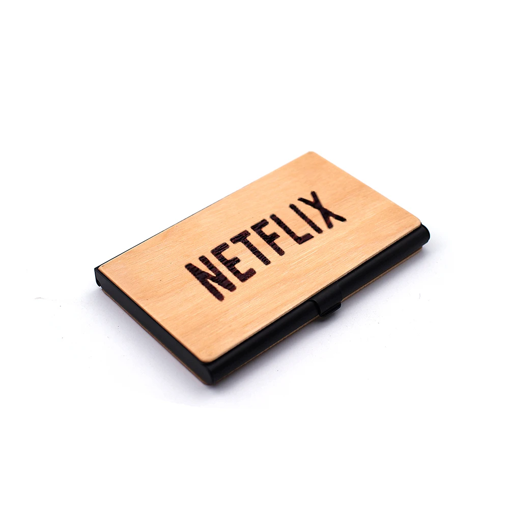 Maple Wood aluminum Metal Card Case Box Holder Pocket Business Card Holder Creative Holder ID Credit Card Case