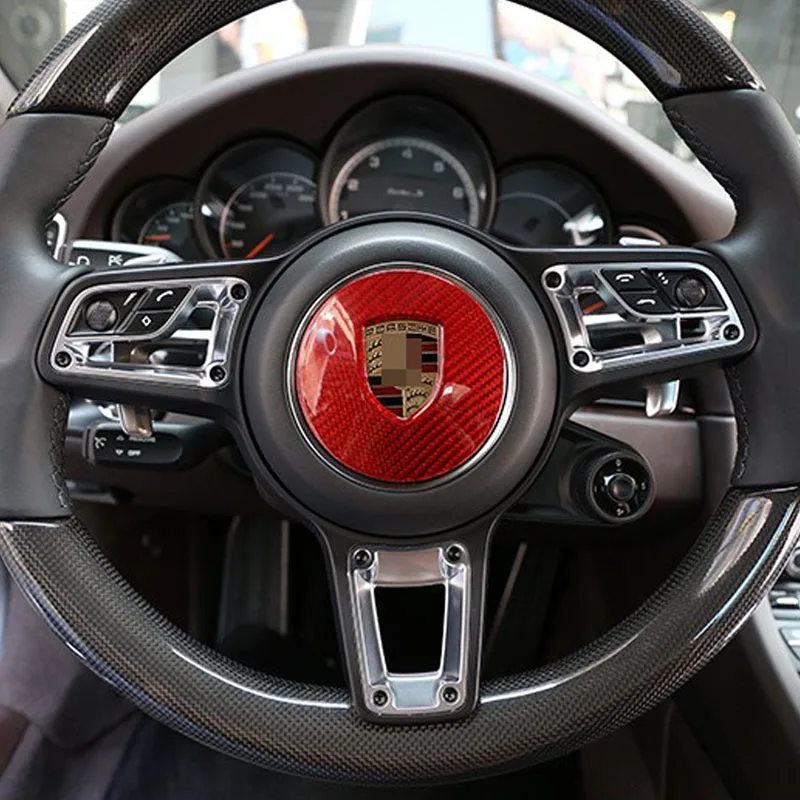 Carbon Fiber Steering Wheel Emblem Logo Cover Trim Sticker Accessories  for Porsche Cayenne Macan