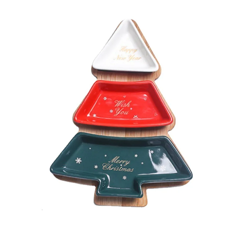 Creative ceramic bamboo Christmas tree tray irregular snack tray fruit tray