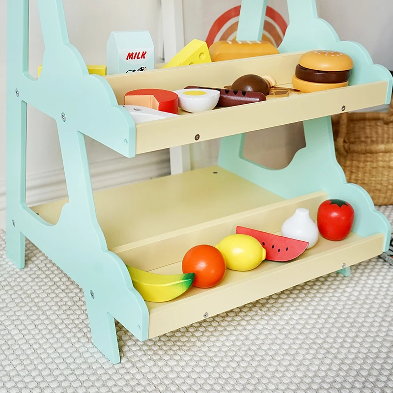 2022 New style hot selling simulation cookhouse supermarket toy children wooden shopping cart store set toys