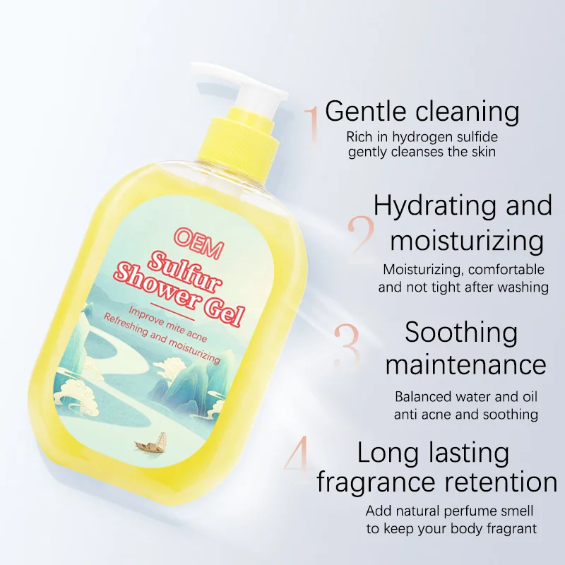Organic Sulfur Shower Gel for Adults Men and Women with Dull and Rough Skin Whitening and Oil Control Vitamin C Perfumed Foam