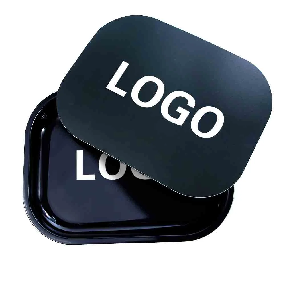 Wholesale Custom Logo Smoke Metal Herb Tray Custom Rolling Tray high quality tin Serving Tray with Magnetic Lid