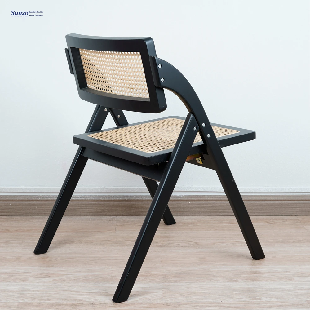 Natural Rattan Folding Chair Contemporary French Stackable Banquet Cane Chair Outdoor Events Parks Villas Restaurants Gardens