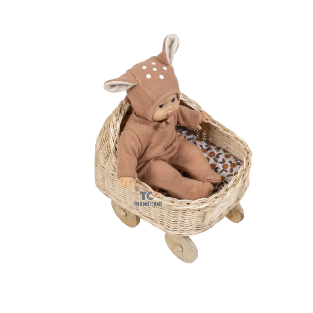 High Quality Mini Cradle Children Toys Rattan Sustainable Eco Friendly Kids Toddler Toys Wooden Toy Car Pretend Kids Play