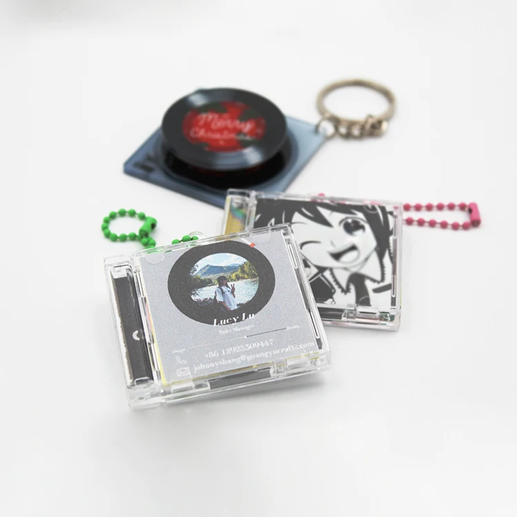 Wholesale Cute Music Cover Diy Cd Cassette Keyring Key Chain Acrylic Blank Dvd Album Nfc Custom Box Case Mini Plastic Keychain