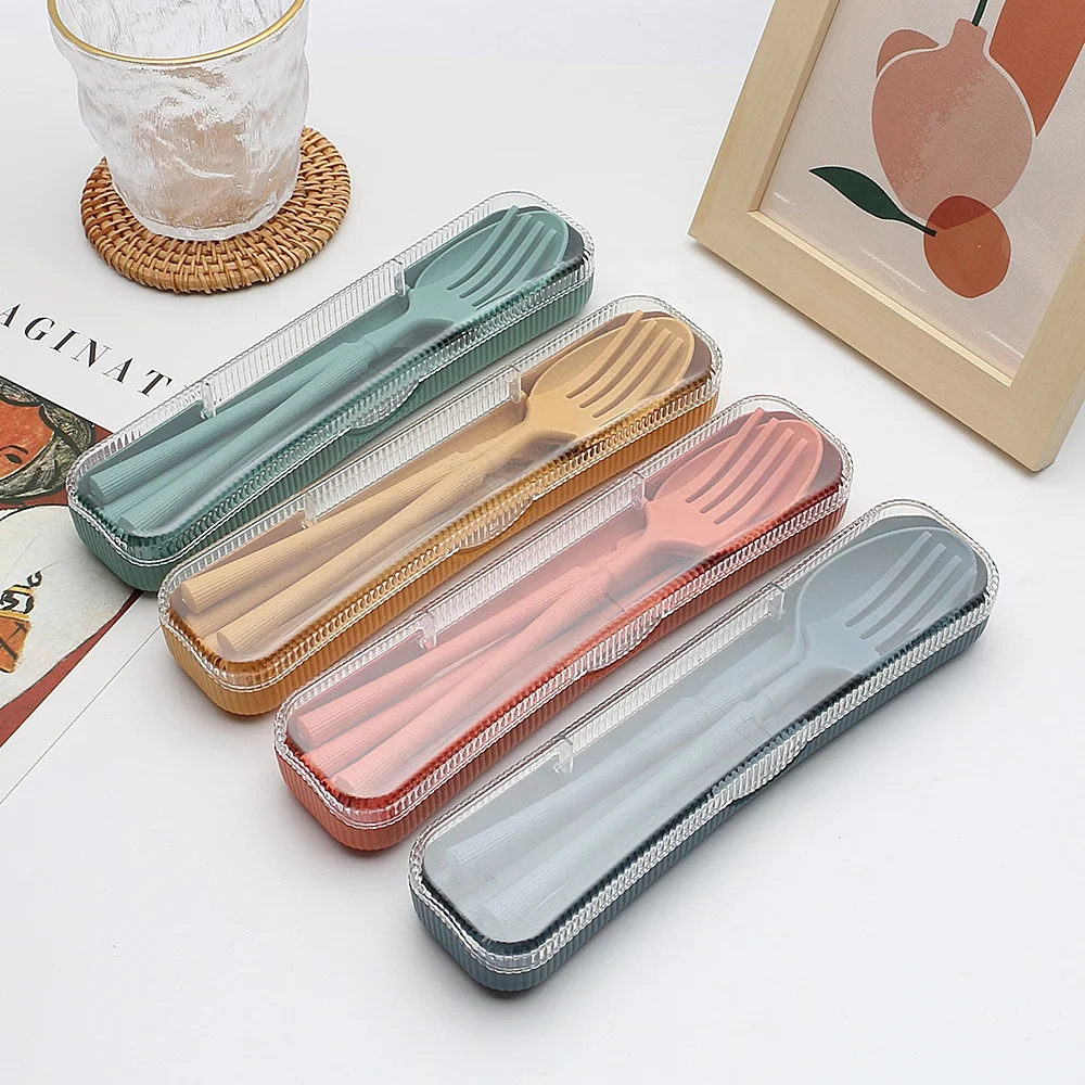 Vertical Wheat Straw Tableware Set Knife Fork Spoon Chopsticks Four-piece Student Outdoor Portable Tableware
