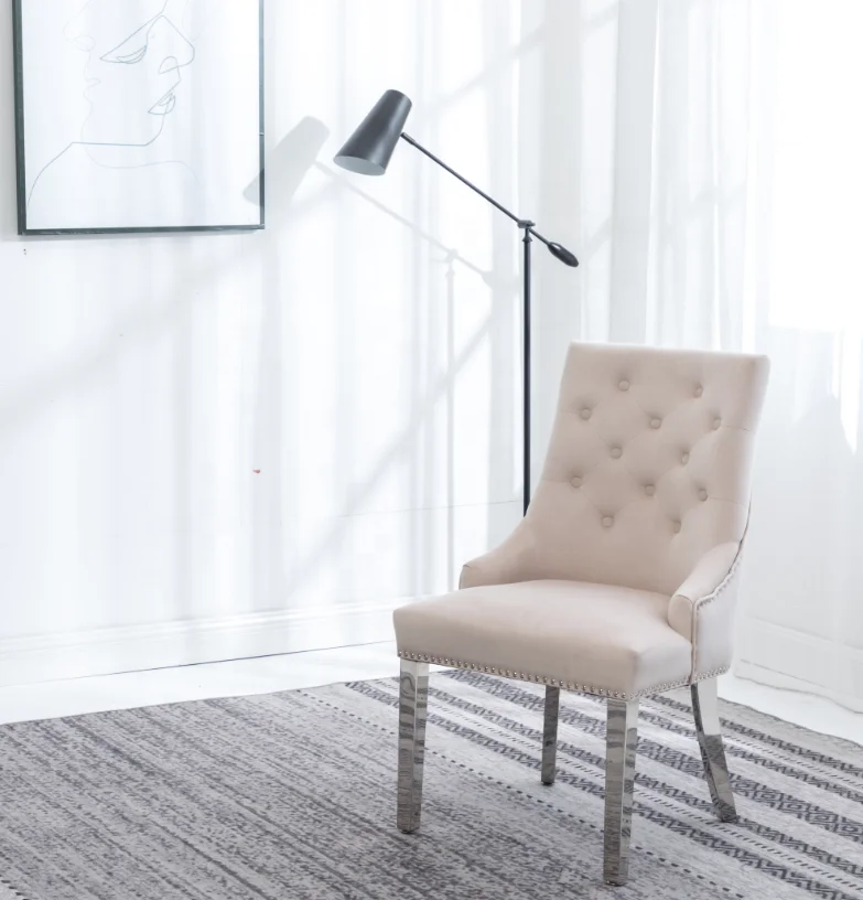 Tufted dining chair stainless steel legs ring knocker