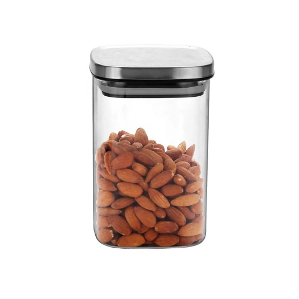 Square Glass Jars With Stainless Steel Lid For Tea Coffee Container Set Sealed Cans Storage Box Canister 140E