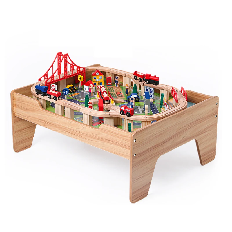 onshine 100 Pieces Wooden Train Track Table With Drawers Luxury Large Play Set Boy Birthday Gift
