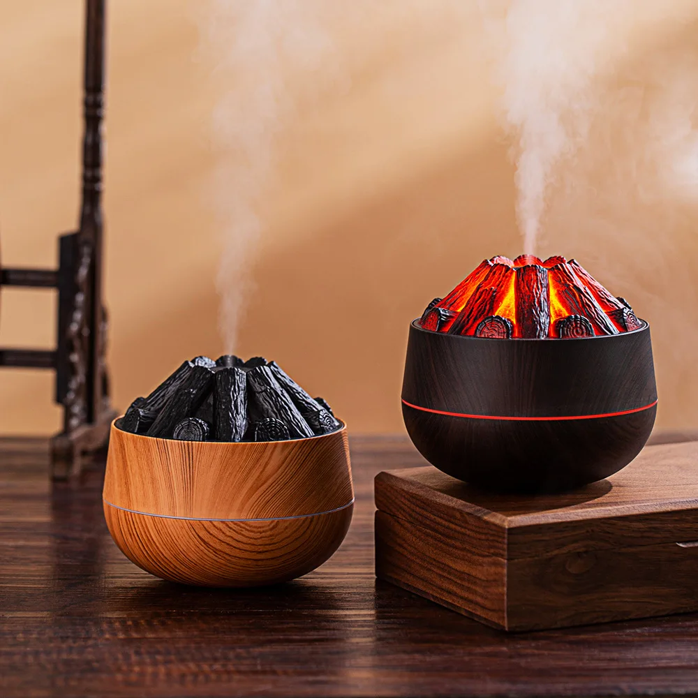 New Charcoal Fire Humidifier Vaporizador Innovative Design 300ML USB Simulated Flame Machine Volcano Aroma Diffuser for Home
