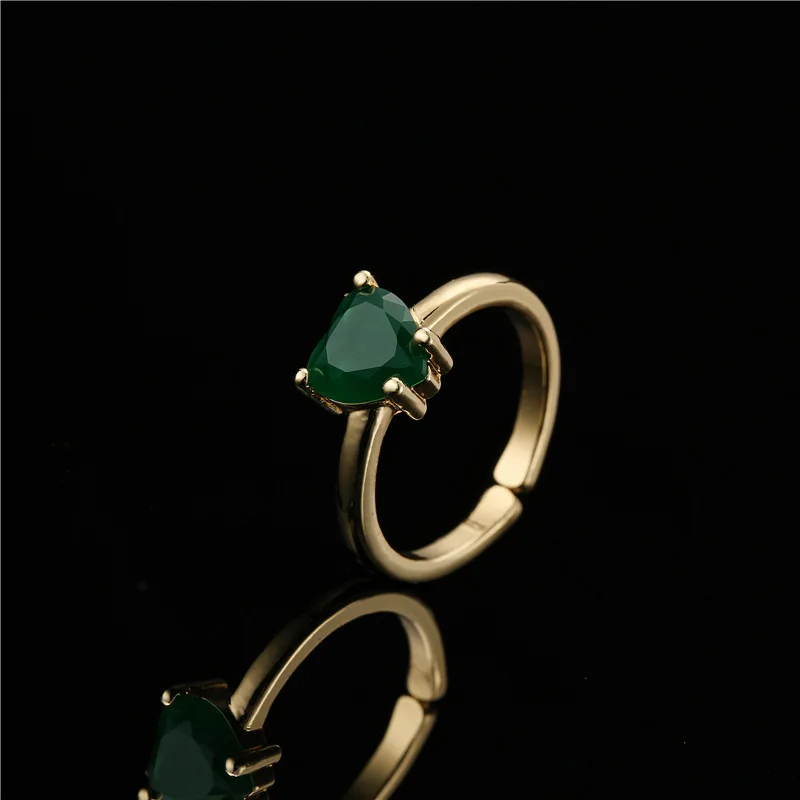 Red Green And White Heart-shaped Zircon Copper Micro-inlaid Open Ring