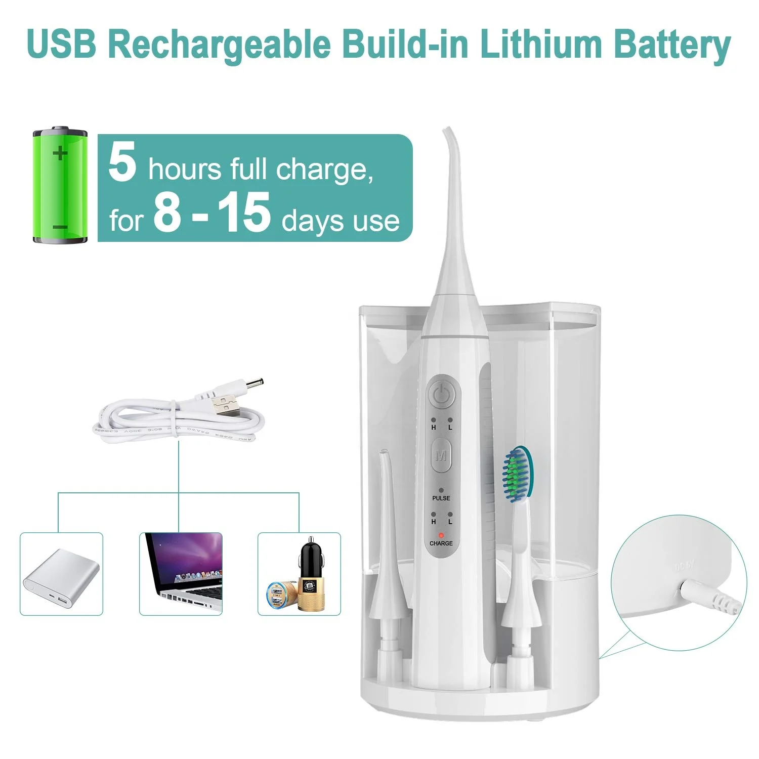 water flosser teeth cleaning Professional cordless rechargeable dental oral rinse super spray,4 sprinkler heads PX7