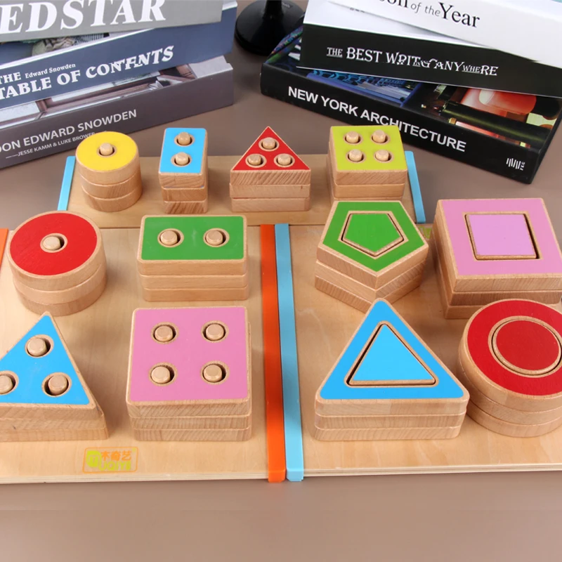 Wooden Educational Toys Geometry Shape Matching Game Learning Peg Puzzle Intelligence Training Learning Board