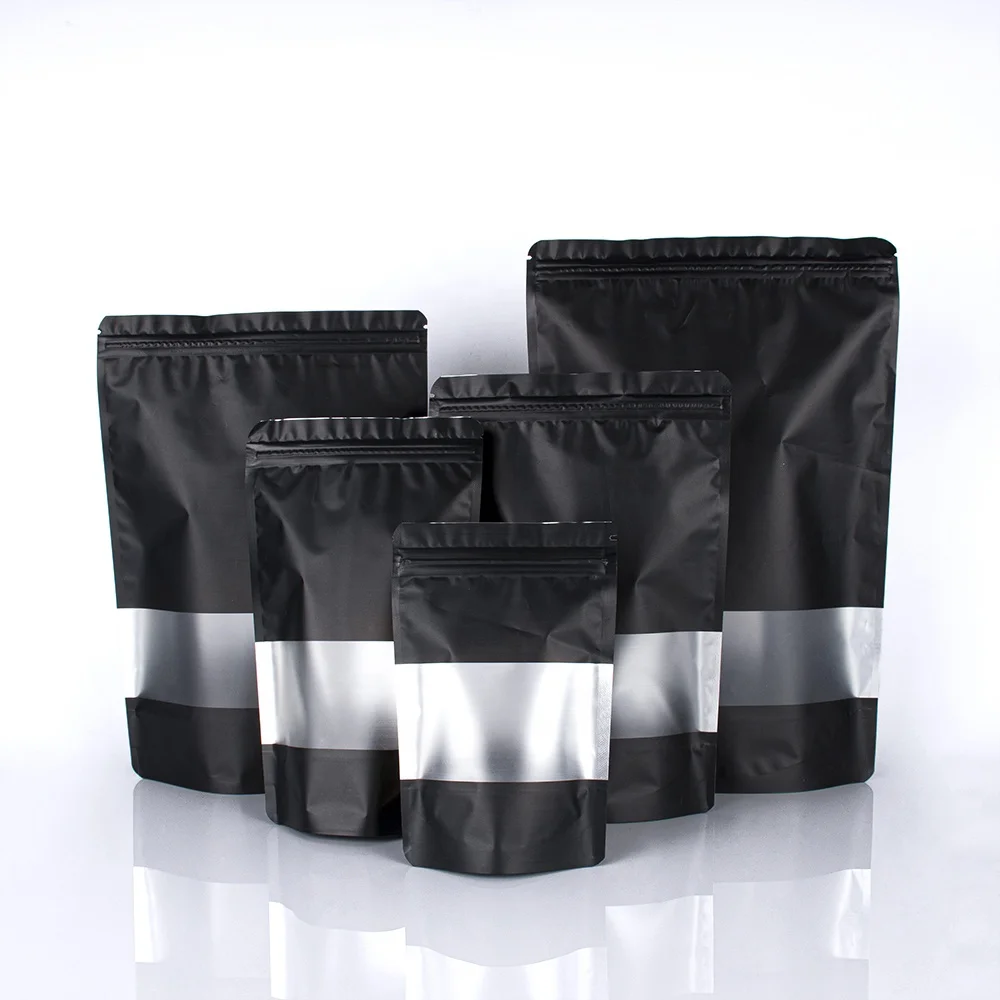 Food Grade Matte Finish Coffee Tea Snack Nut Aluminium Foil Stand Up Zip Lock Packing Pouch Bag With Clear Window