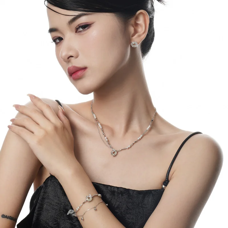 New Chinese Style Niche S925 Sterling Silver Safe Buckle Chat Female White Gold Handcrafted Short Shell Beads Clavicle Necklace