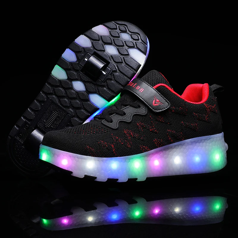 Wholesale Kids Sneakers Children Baby Girls Boys Letter pu Led Luminous Sport Light roller shoe ice skates  1688
