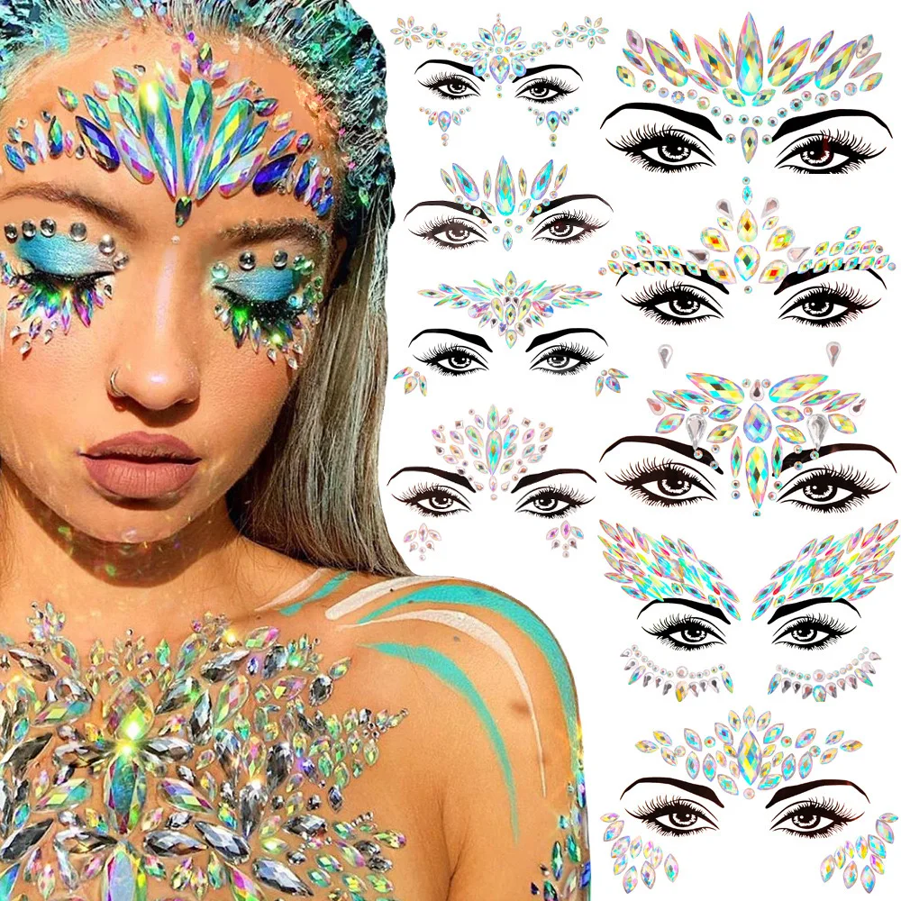 Face Gem Jewels Rave Colorful Crystal Gem Eye Face Body Jewel Crystal Rhinestone Stickers for Festival Party