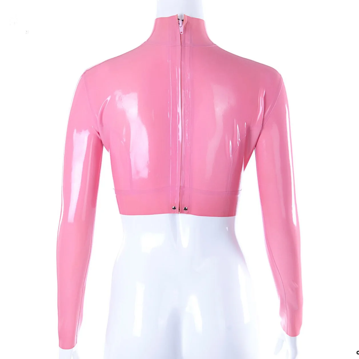 Sexy Black Latex Shirt Top Blouse Ruffles Neck with Front Press Stud