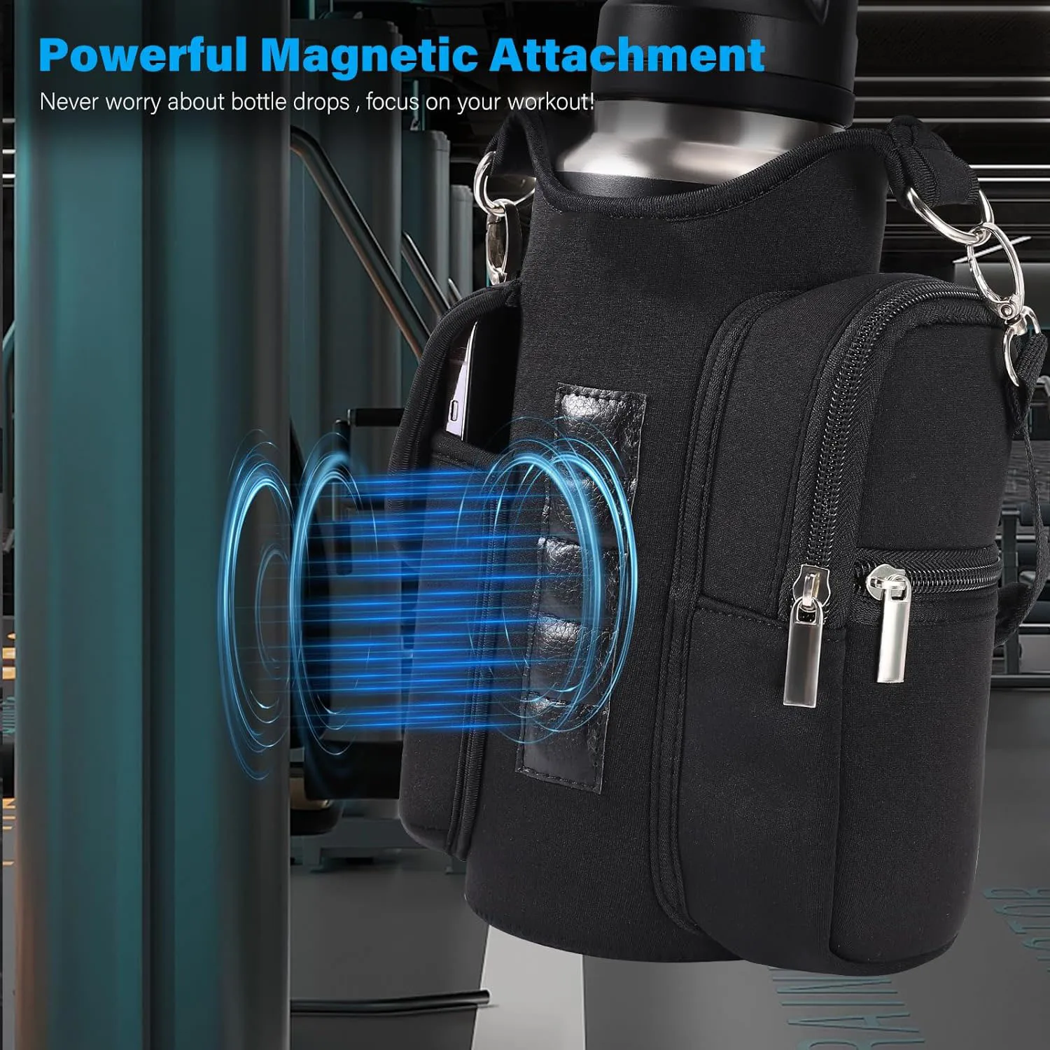 Practical 5 Built-in Magnets Gym Phone Bag Gym Bottle Carrier Bag with Phone Pockets Powerful Magnetic Bag Water Bottle Holder