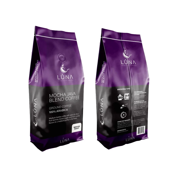 Custom Organ Pouch Printing Resealable Coffee Bean Bag With Zip Lock Food Grade Coffee Bean Packaging Bag