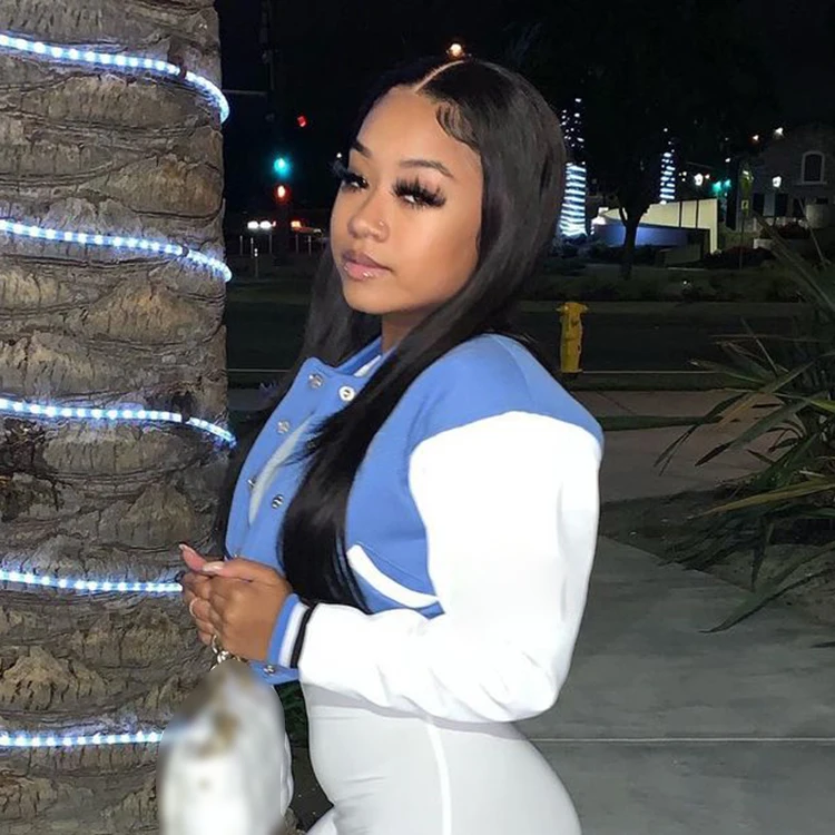 Fall Stylish Casual Contrast Color Pockets Stand Collar Button Up Long Sleeve Cropped Baseball Coat