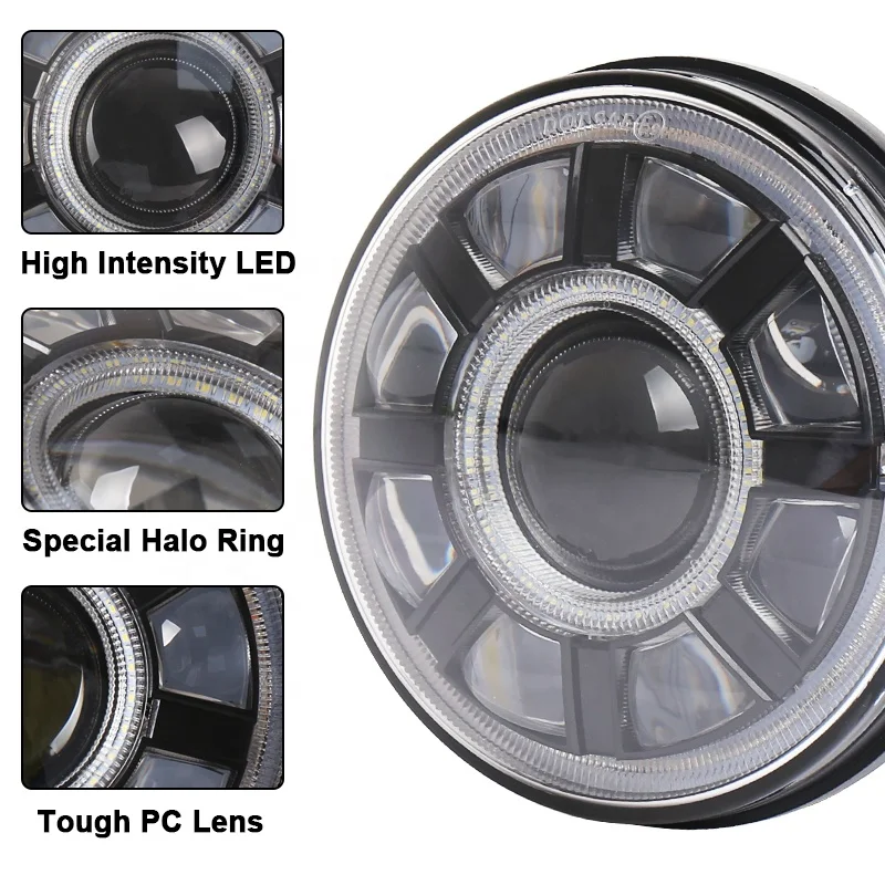 
OVOVS 7 inch 60w led Headlight 12v 24v with Halo DRL Turn Signal 7