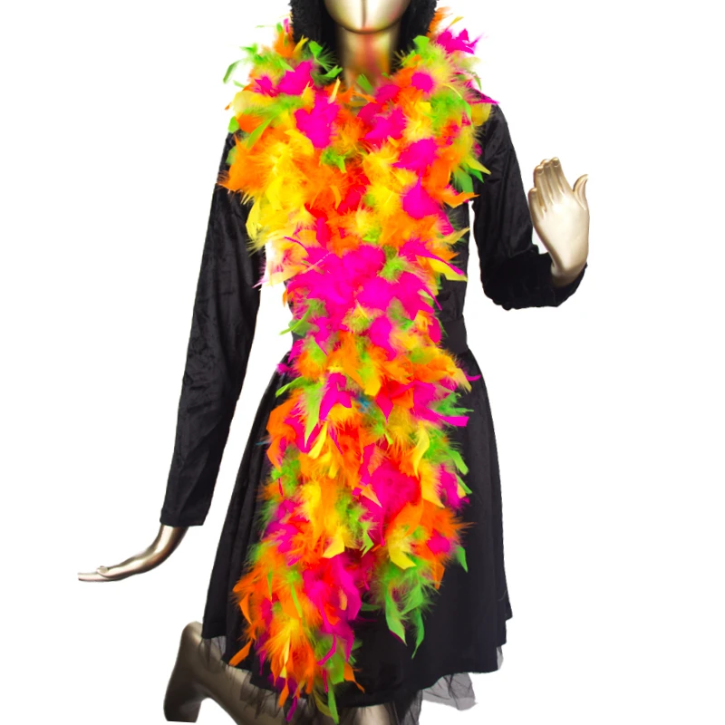 Factory Direct Manufacture Fluffy Turkey Feather Boas for Parades Carnival Dancing Party Mixed Rainbow Feather Boas