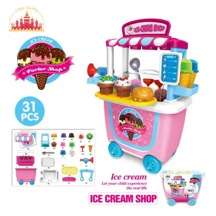 31 Pcs Yellow Color Kids Kitchen Table Plastic Cutlery Cart Toy SL10D059