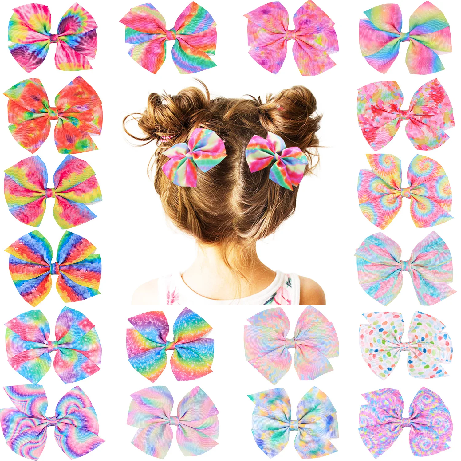 2022 Colorful Grosgrain Ribbon 4Inch Bow Alligator Hair Clips for Girls