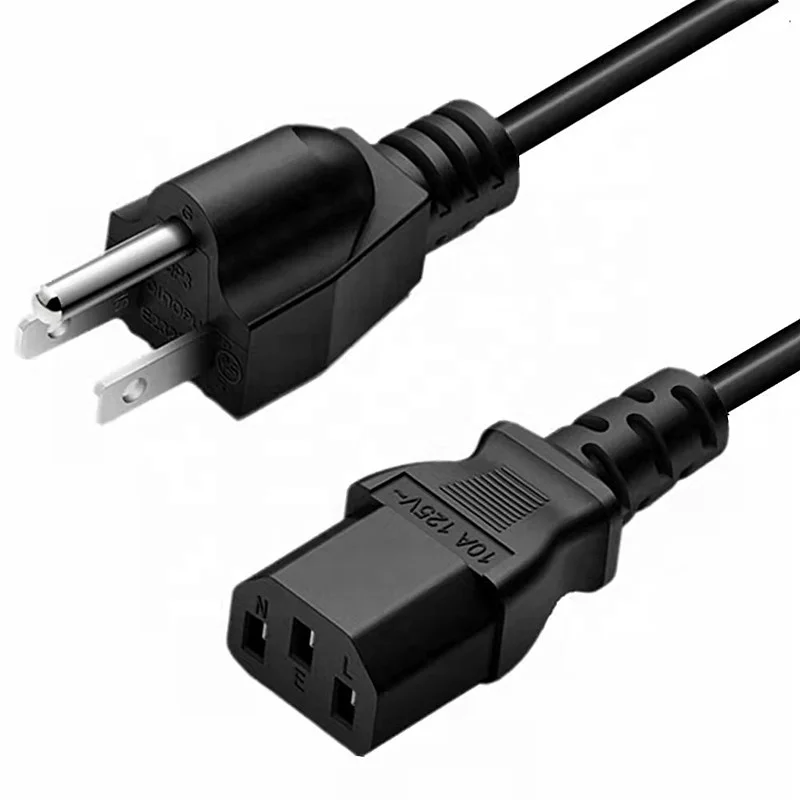 C13 C14 Free Sample Male to Female 3 Pin Copper Core US American Standard AC Power Cable Cord Length for Computer Home Appliance