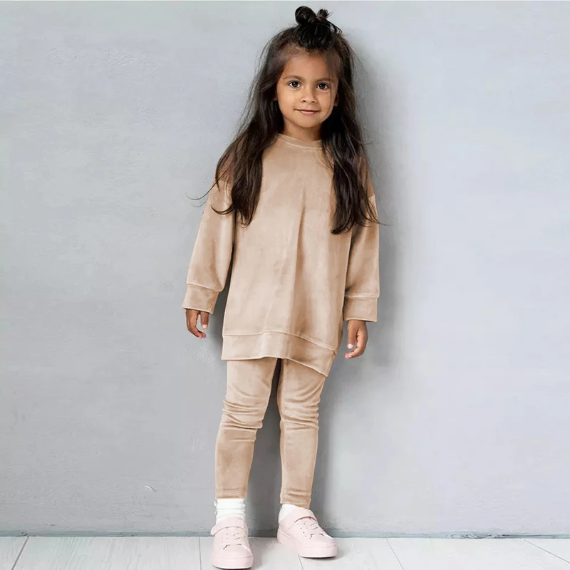 new arrivals kids outfits kids tales fall winter children velvet tracksuit plain toddler girls clothing sets