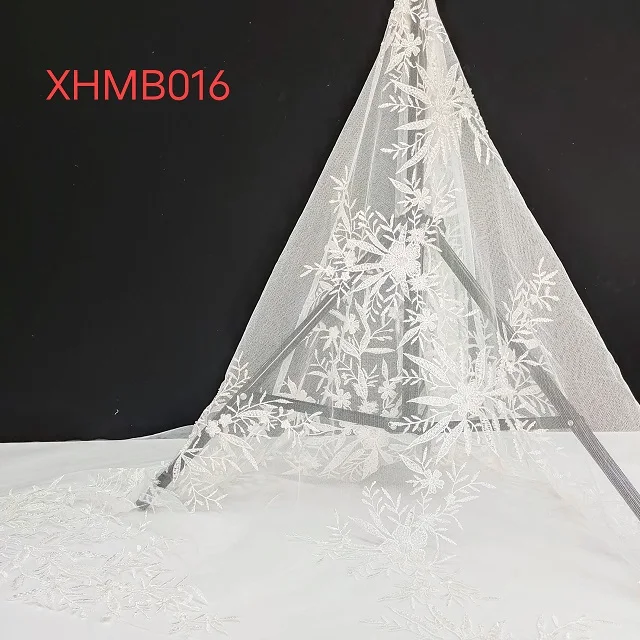 2022 Elegant african embroidery beaded sequin korea tulle net lace fabric